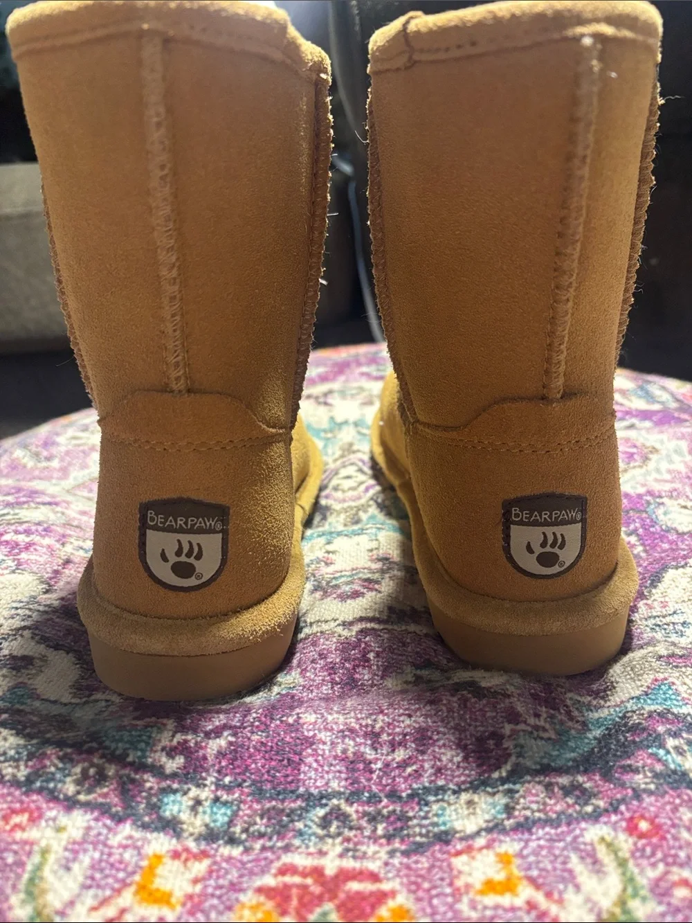 BEARPAW Girls Slip On Shearling-Lined Boot - Chestnut, Size 1